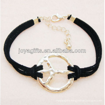 Fashion leather bracelet with peace alloy